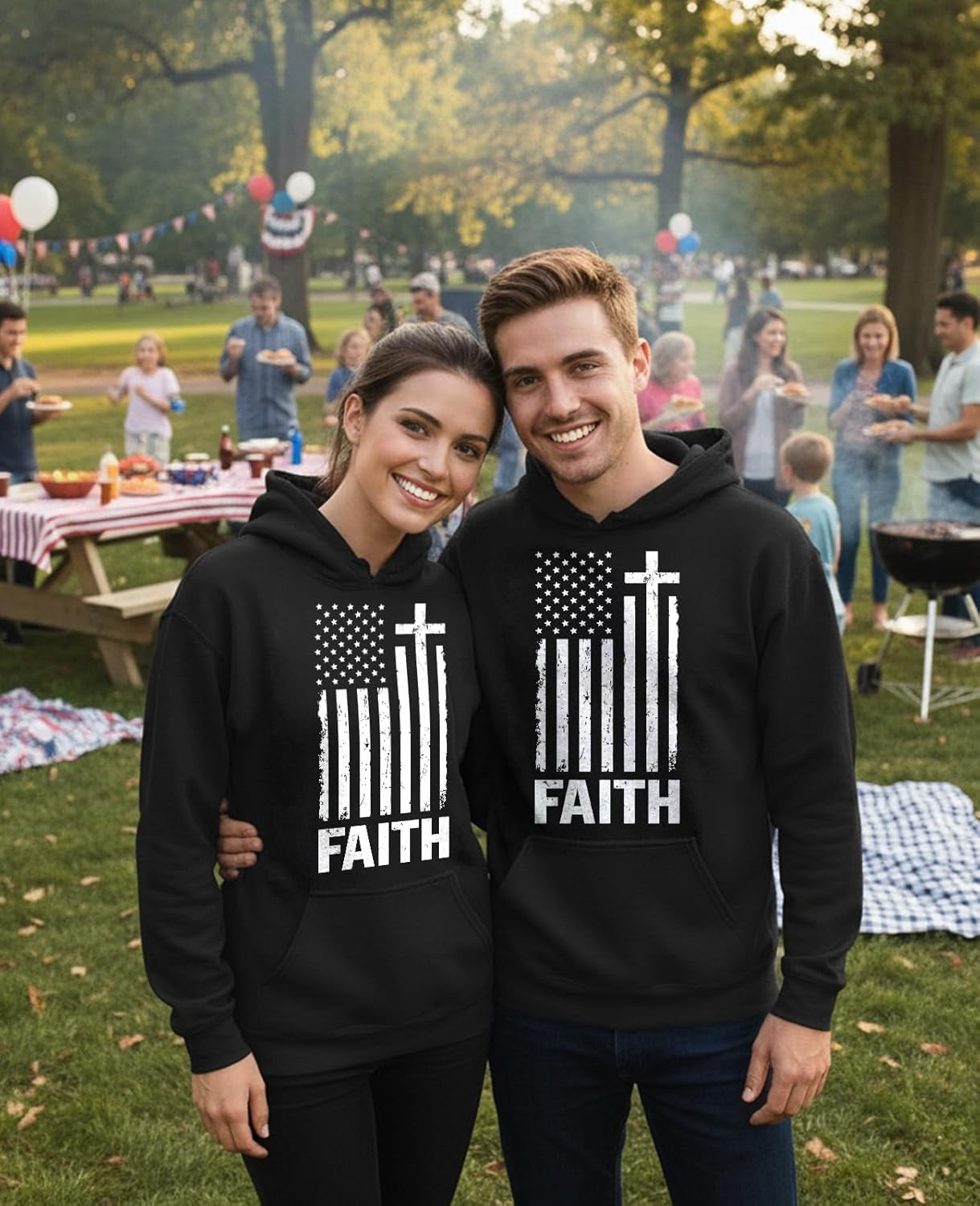 Mens Cross Hoodie - Christians USA Flag Hoodies for Men - Faith Graphic Pullover - Religious Patriotic Sweatshirt