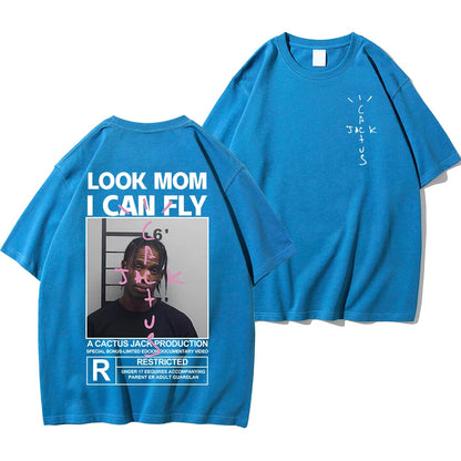 HOT SALE Cactus Jack T-Shirt High Quality Cotton Men Women LOOK MOM I CAN FLY Tee ASTROWORLD Hip Hop Short Sleeve Tshirts Tops