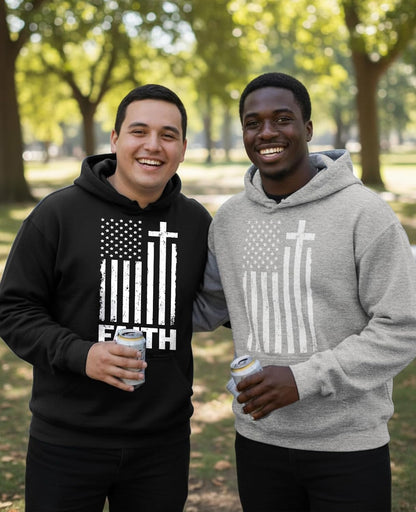 Mens Cross Hoodie - Christians USA Flag Hoodies for Men - Faith Graphic Pullover - Religious Patriotic Sweatshirt