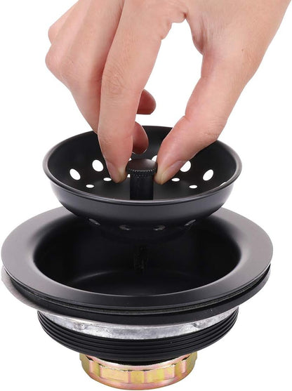 3-1/2 Inch Kitchen Sink Stainless Steel Basket Strainer Water Stopper with Drain Assembly, Black Finish Rustproof and Durable